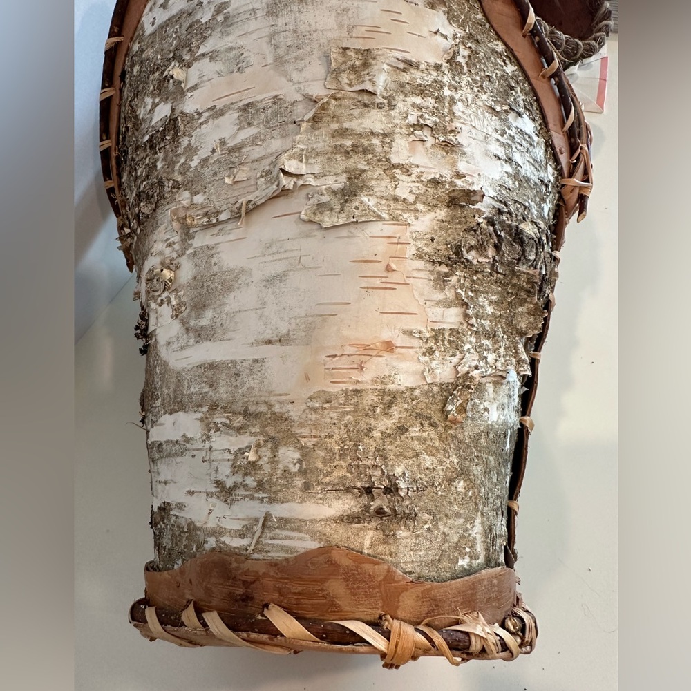 White Birch Bark Basket with Curved Handle - Picture 5 of 10